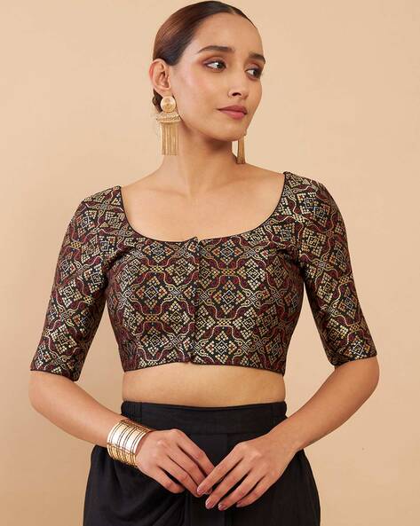 Myntra - Soch Black Woven Design Silk Saree Blouse Price