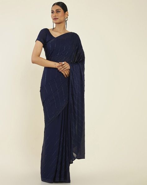 Myntra - Soch Beads And Stones Embellished Pure Chiffon Saree Price