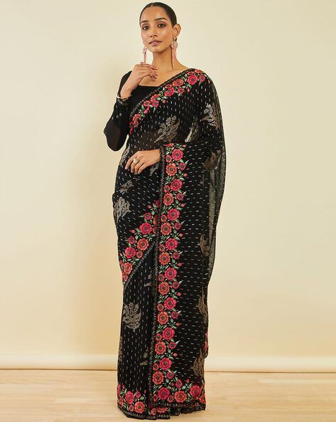 Myntra - Soch Black & Pink Embellished Sequinned Saree Price