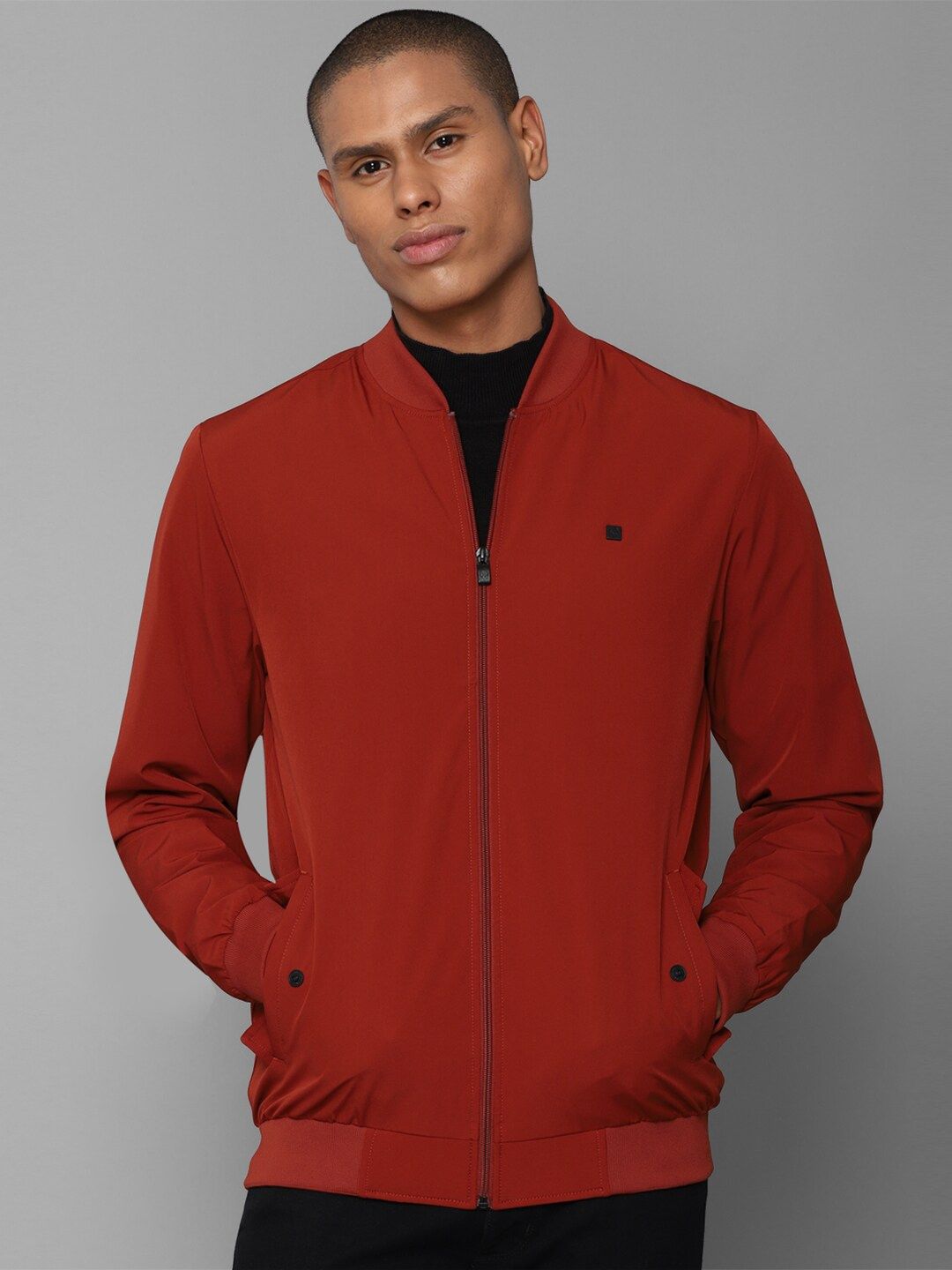 Tatacliq - Allen Solly Men Red Pure Cotton Bomber Jacket