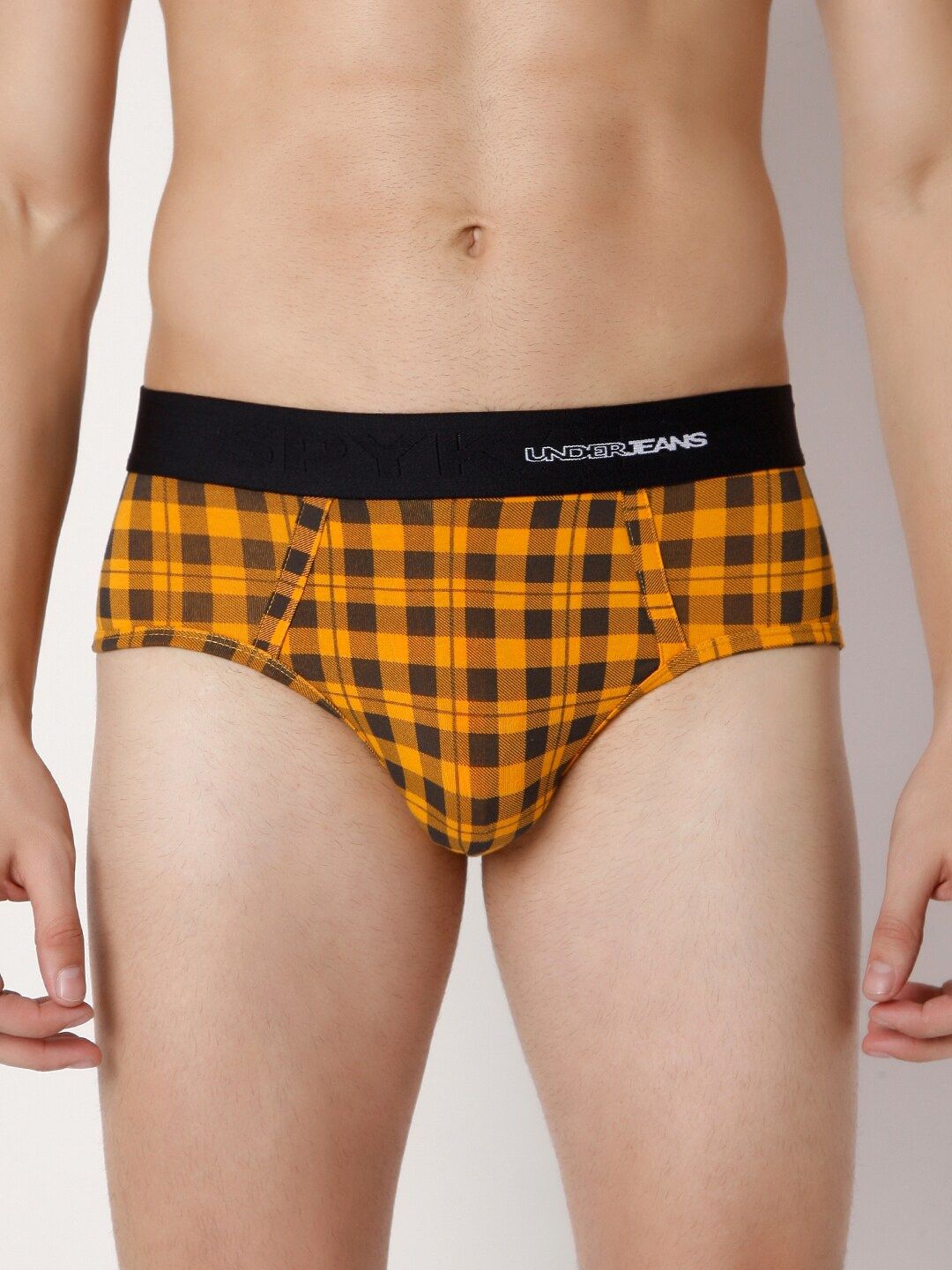 Myntra - UnderJeans by Spykar Men Orange Checked Cotton Blend Briefs UJNPBS035ORANGECHECK