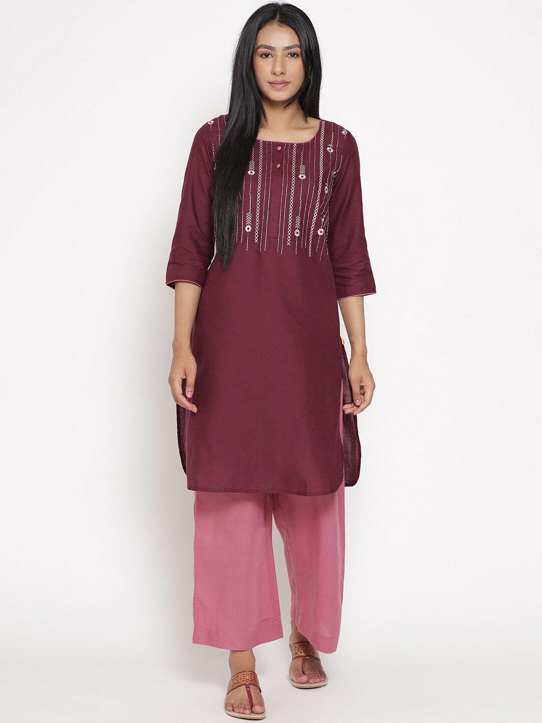 NykaaFashion - AURELIA Women Purple Floral Embroidered Kurta with Palazzos Price