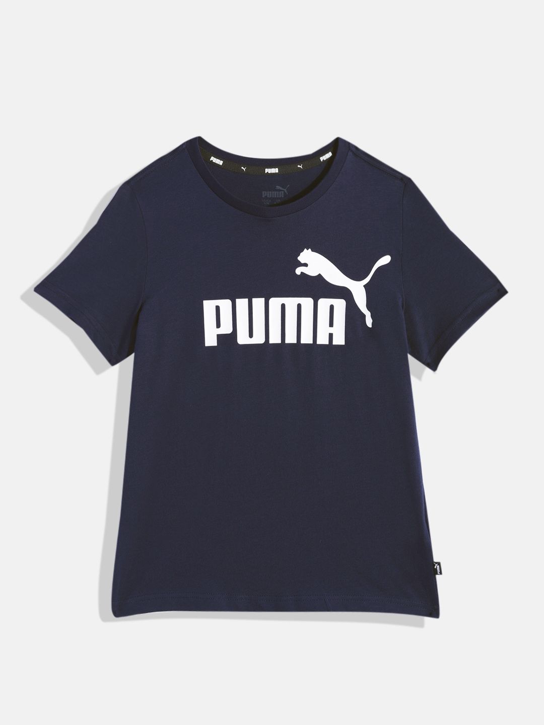 Myntra - Puma Boys Navy Blue Brand Logo Printed Pure Cotton T-shirt