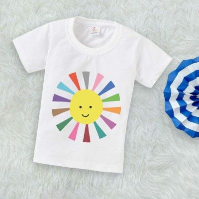 Flipkart - baby wish Newborn Birthday T-Shirt for Kids Clothes Unisex Newborn Topwear Outfit Printed Tshirt Half Sleeve Unisex Round Neck Dress for Boy n Girl Rainbow Sun Light