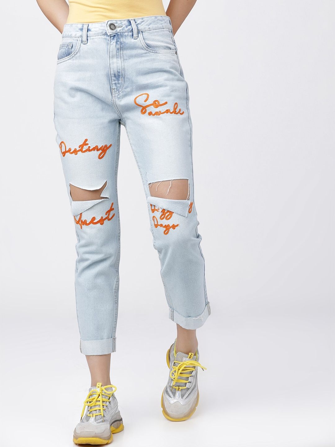 Myntra - Tokyo Talkies Women Blue Boyfriend Fit Mid-Rise Mildly Distressed Jeans