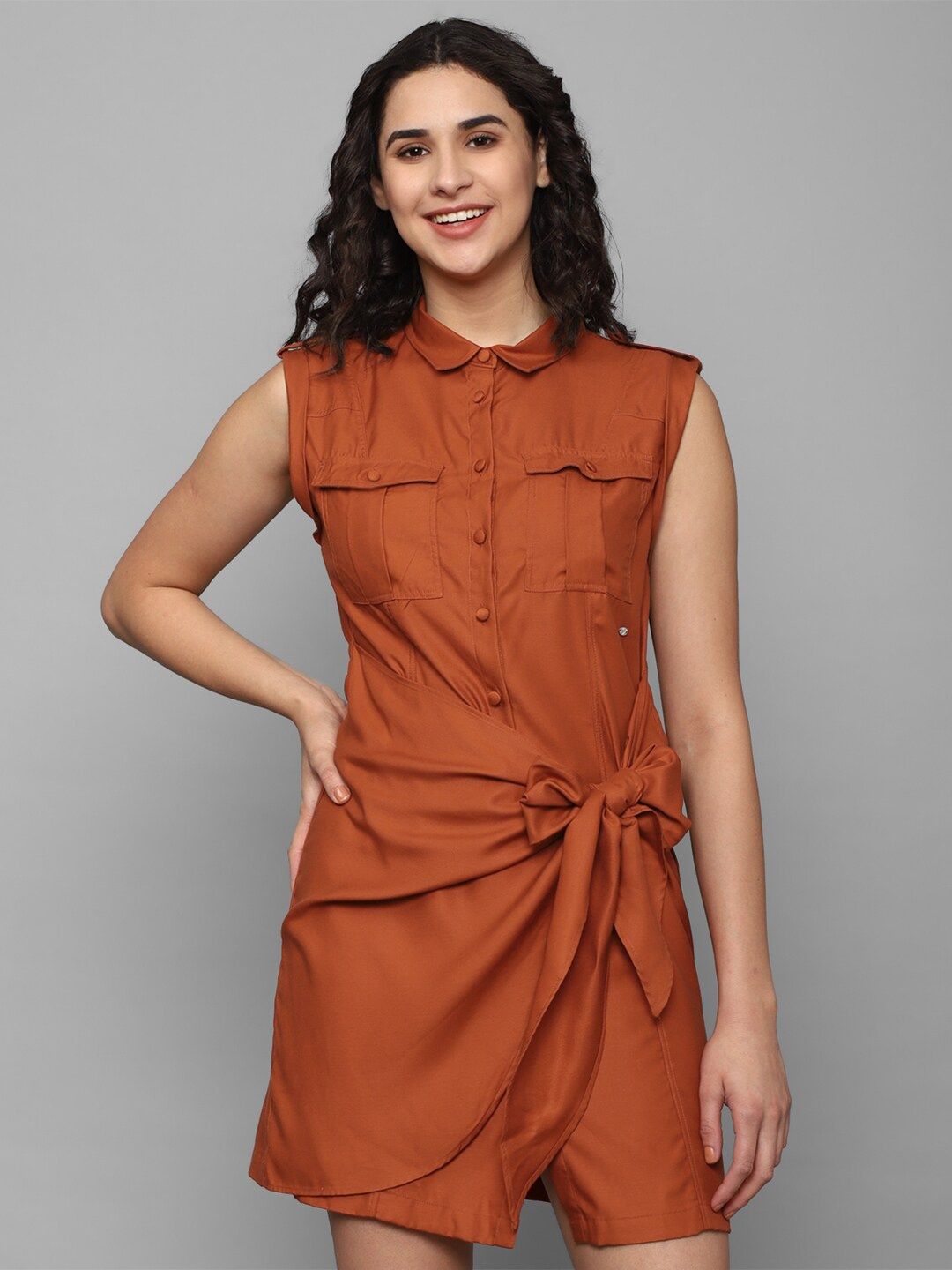 Myntra - Allen Solly Woman Tie-Up Detailed Sleeveless Shirt Dress