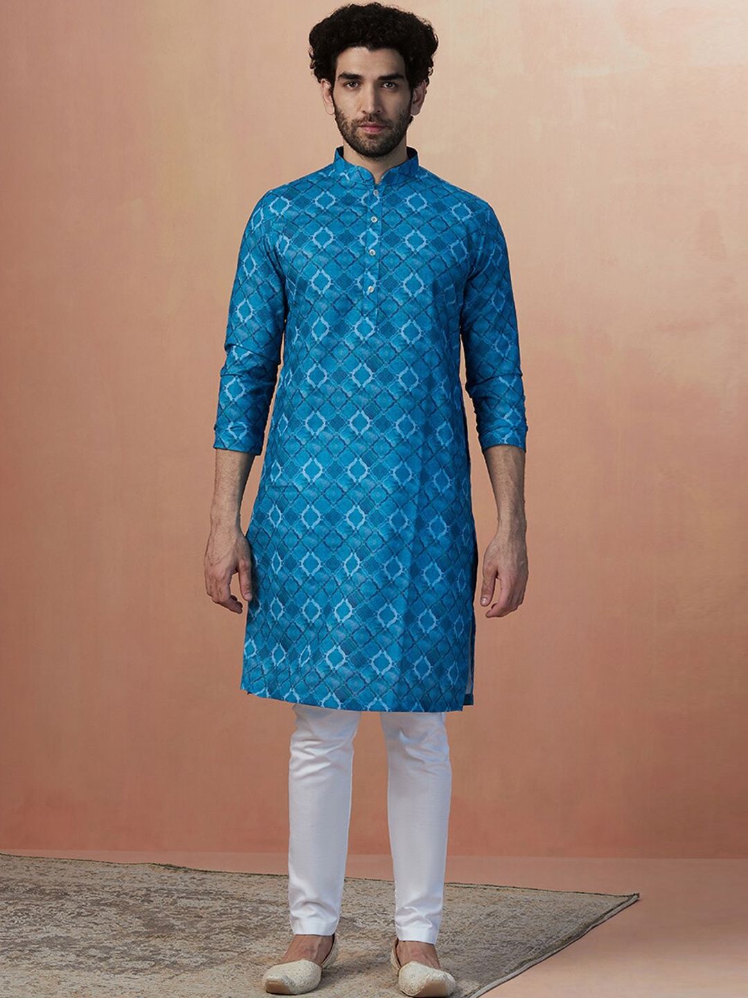 Myntra - Manyavar Mandarin Collar Ethnic Motifs Printed Cotton Kurta