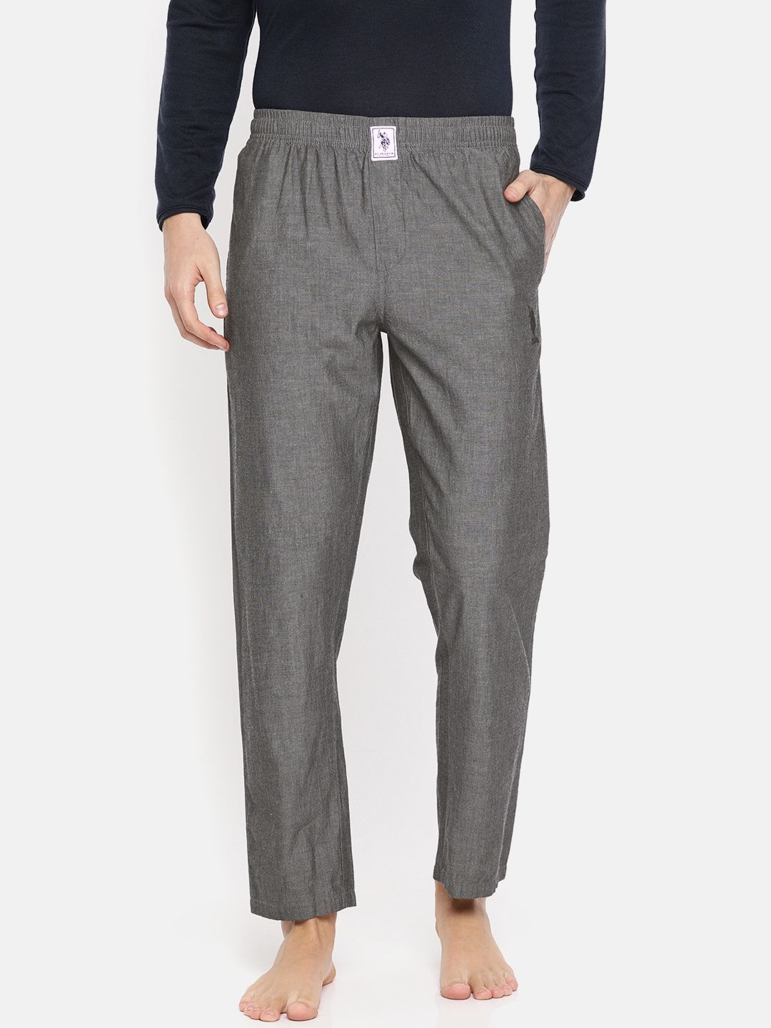 Myntra - U.S. Polo Assn. Men Grey Chambray Solid Lounge Pants I658-002-PL