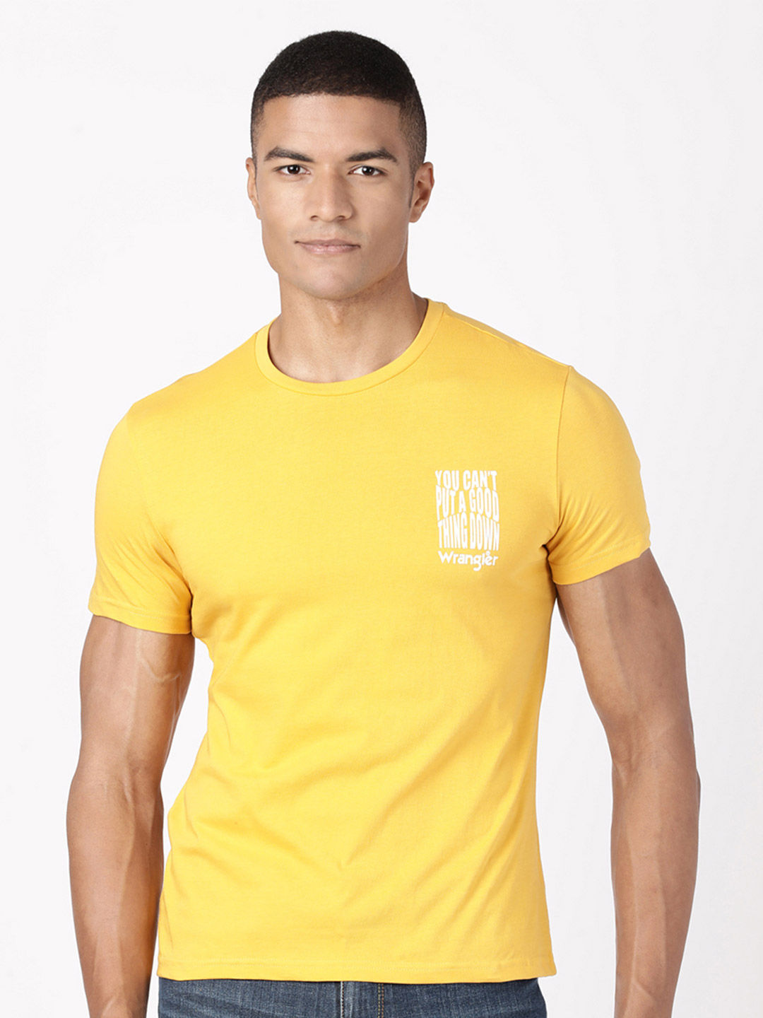 Myntra - Wrangler Men Yellow Printed Cotton T-shirt Price