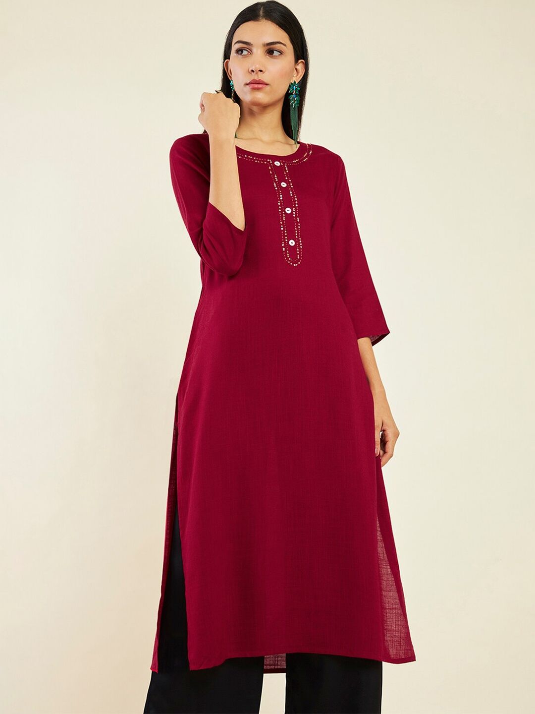 Myntra - Soch Round Neck Sequined Kurta