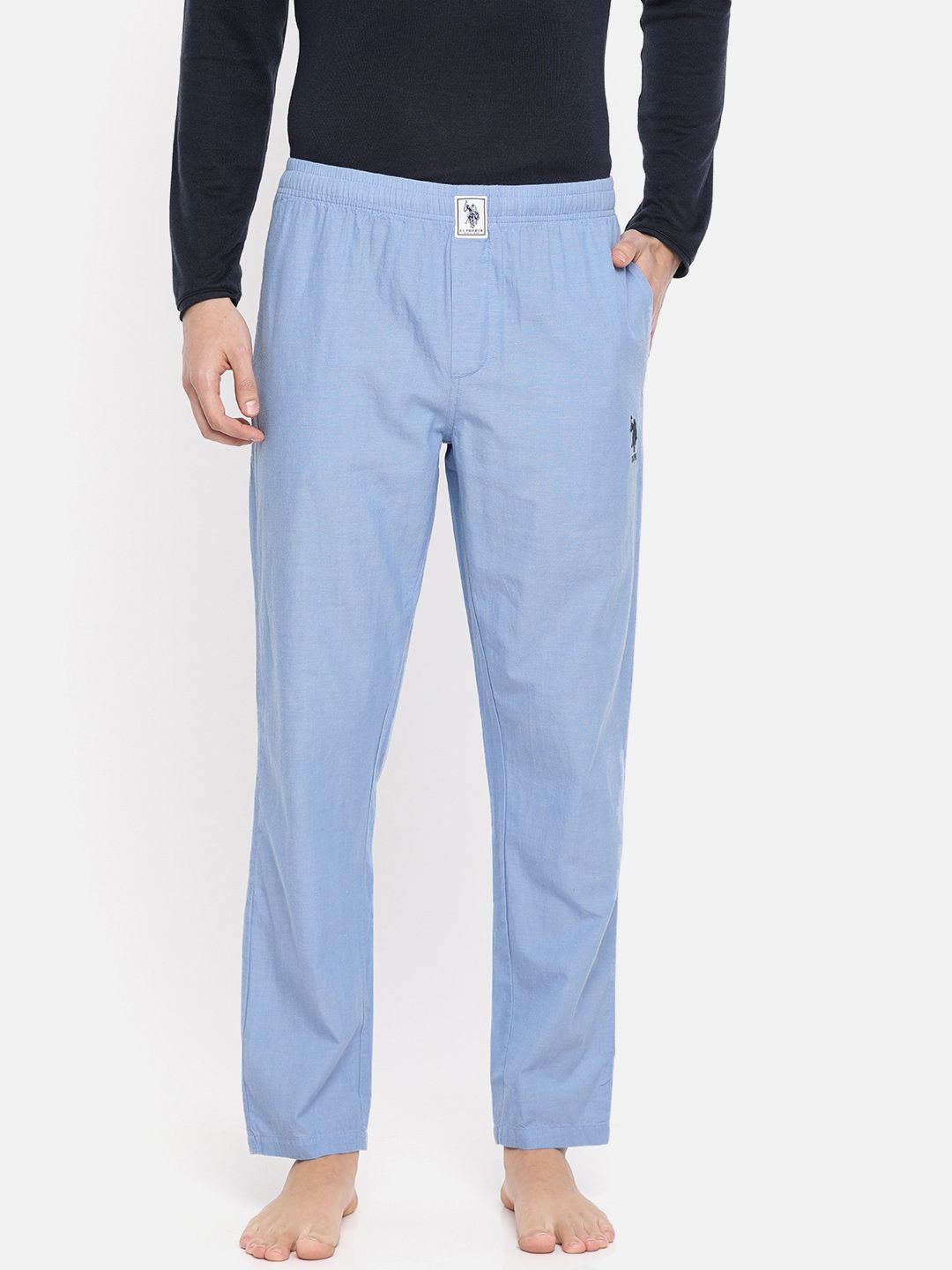 Myntra - U.S. Polo Assn. Men Blue Chambray Solid Lounge Pants I658-901-PL