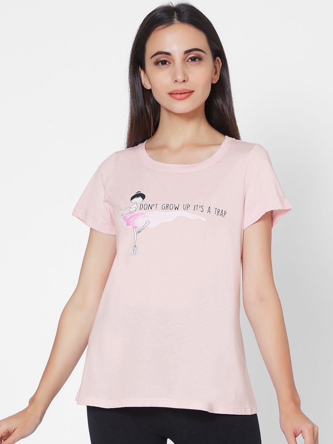 Myntra - Soie Women Baby Pink & White Printed Lounge T-shirt