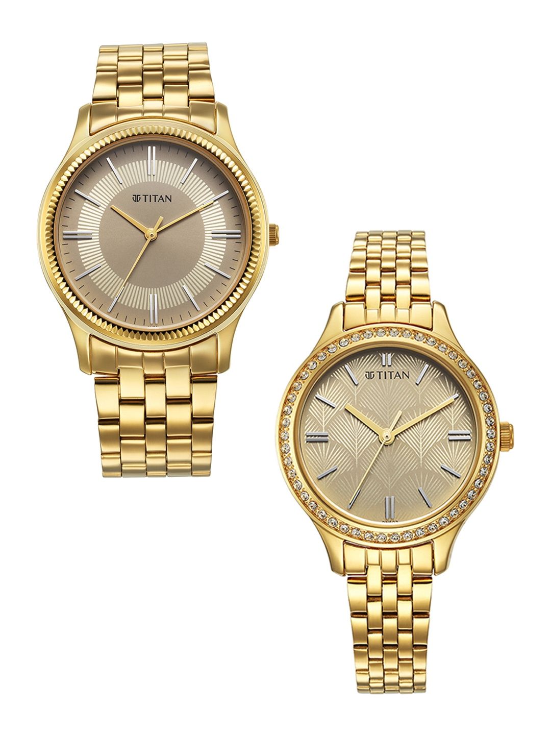 Myntra - Titan Set Of 2 Dial & Stainless Steel Bracelet Style Straps Analogue Watch 18242712YM01 Price