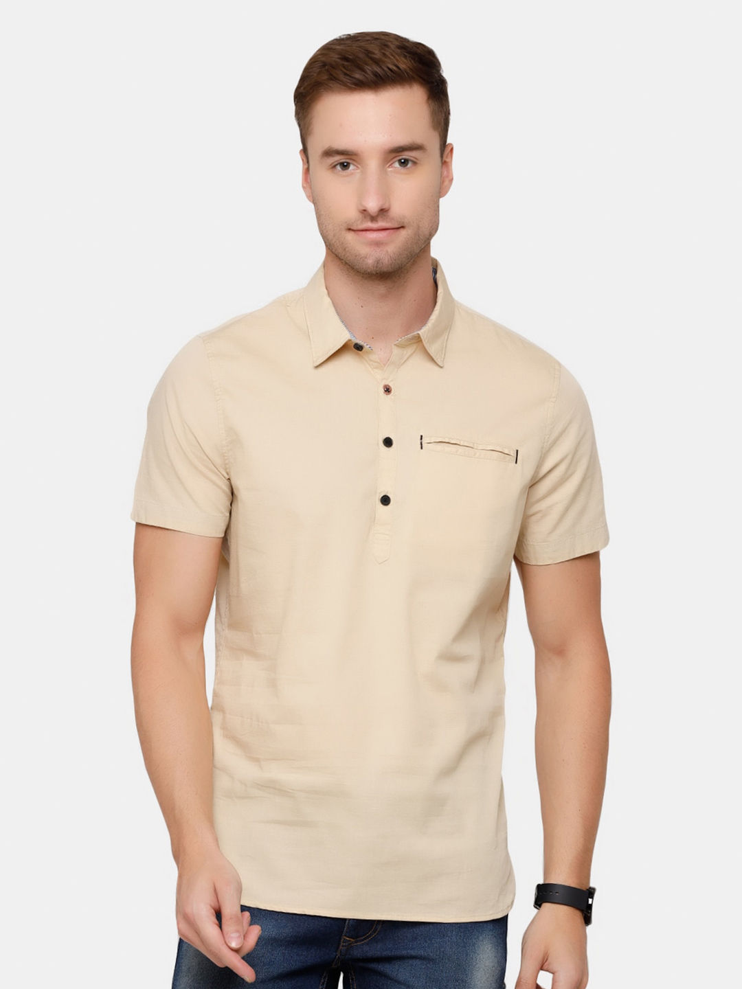 Myntra - WROGN Men Beige Slim Fit Pure Cotton Casual Shirt Price