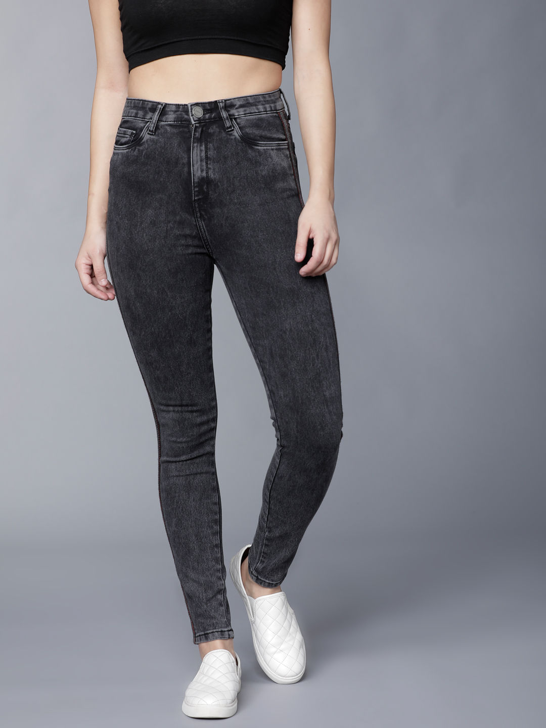 Flipkart - Tokyo Talkies Women Grey Super Skinny Fit High-Rise Clean Look Stretchable Jeans Price