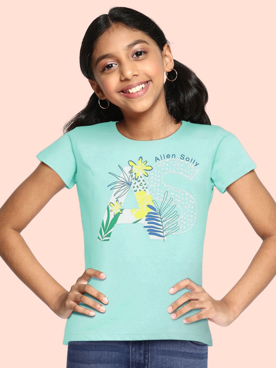 Flipkart - Allen Solly Junior Girls Blue Brand Logo Printed Pure Cotton T-shirt