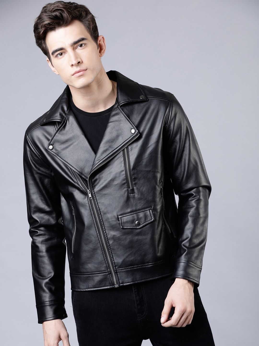 Myntra - HIGHLANDER Men Black Solid Leather Jacket Price
