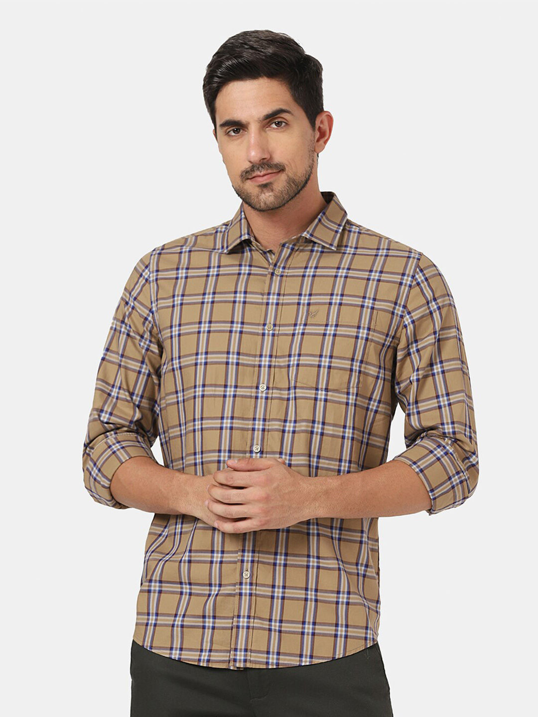 Myntra - Blackberrys Men Beige Slim Fit Tartan Checks Checked Pure Cotton Casual Shirt Price