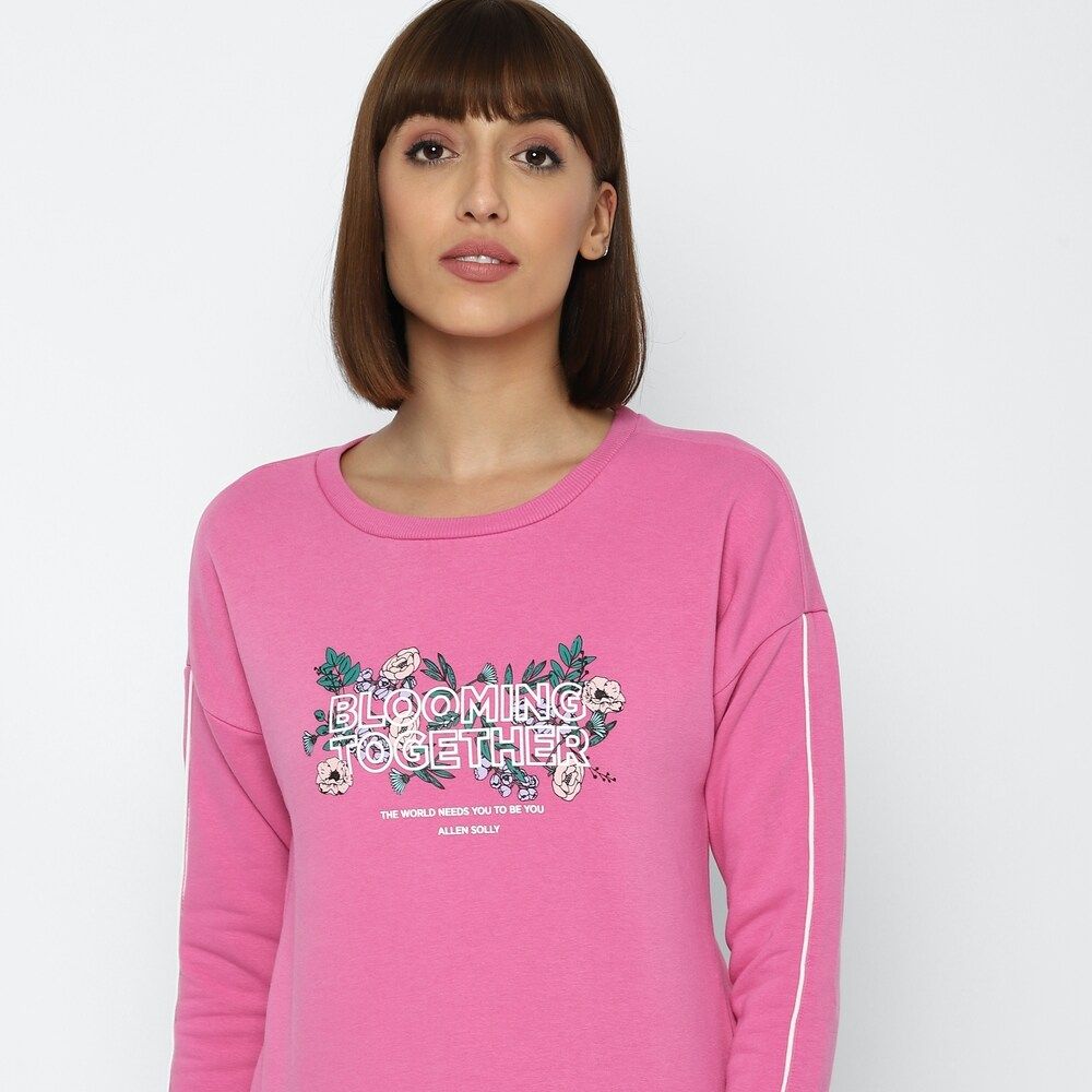 NykaaFashion - Women Pink Graphic Print Round Neck Sweatshirt