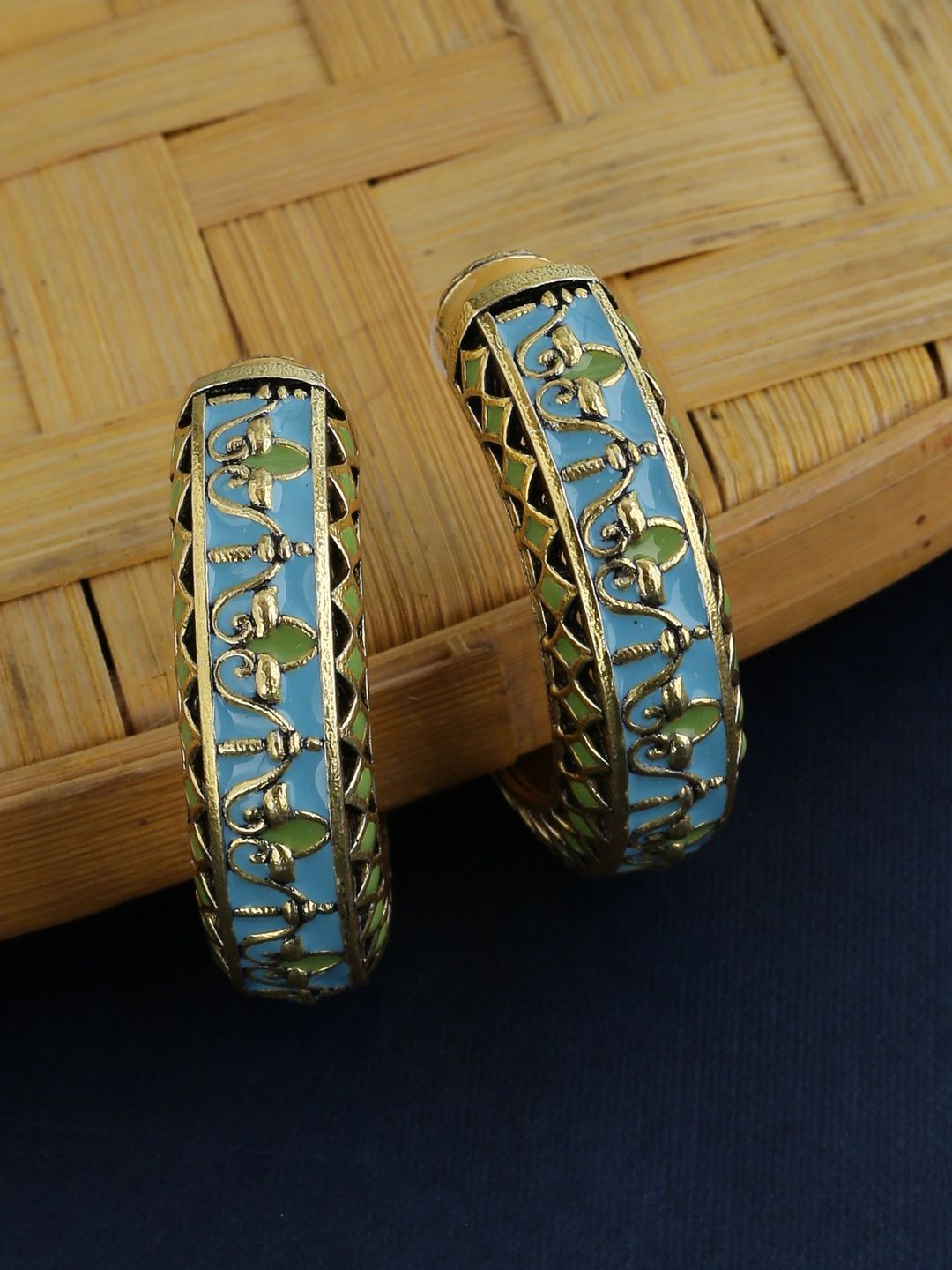 Amazon - Voylla Gold-Toned & Blue Contemporary Half Hoop Earrings Price