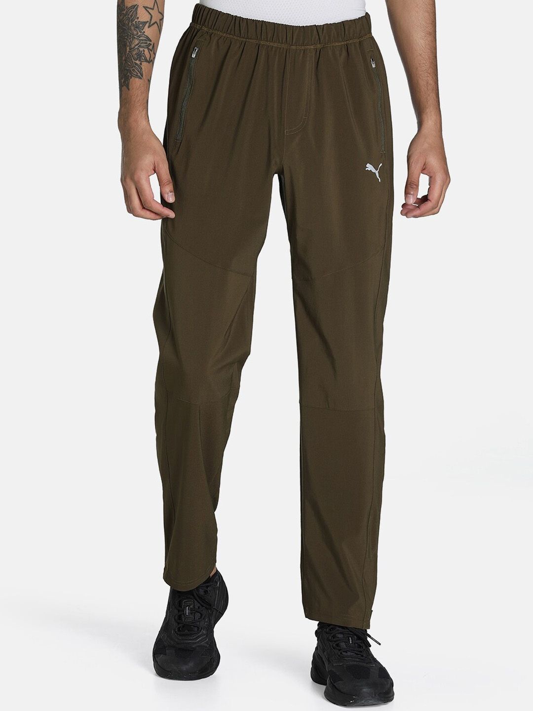 Myntra - Puma Men Olive Green Tapered Woven Regular Fit Track Pants