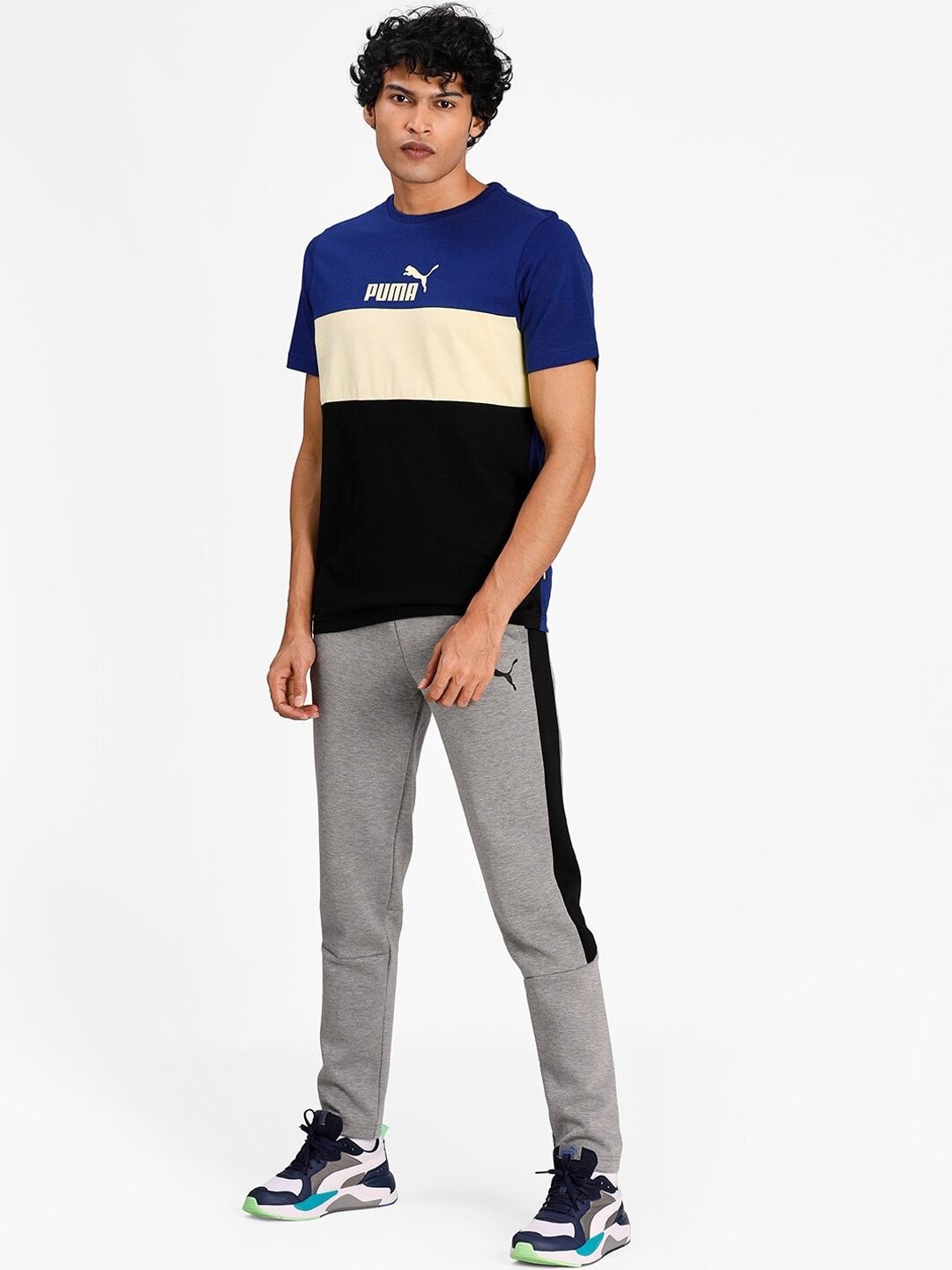 Myntra - Puma Men Grey Striped EVOSTRIPE Slim-Fit Sustainable Track Pants