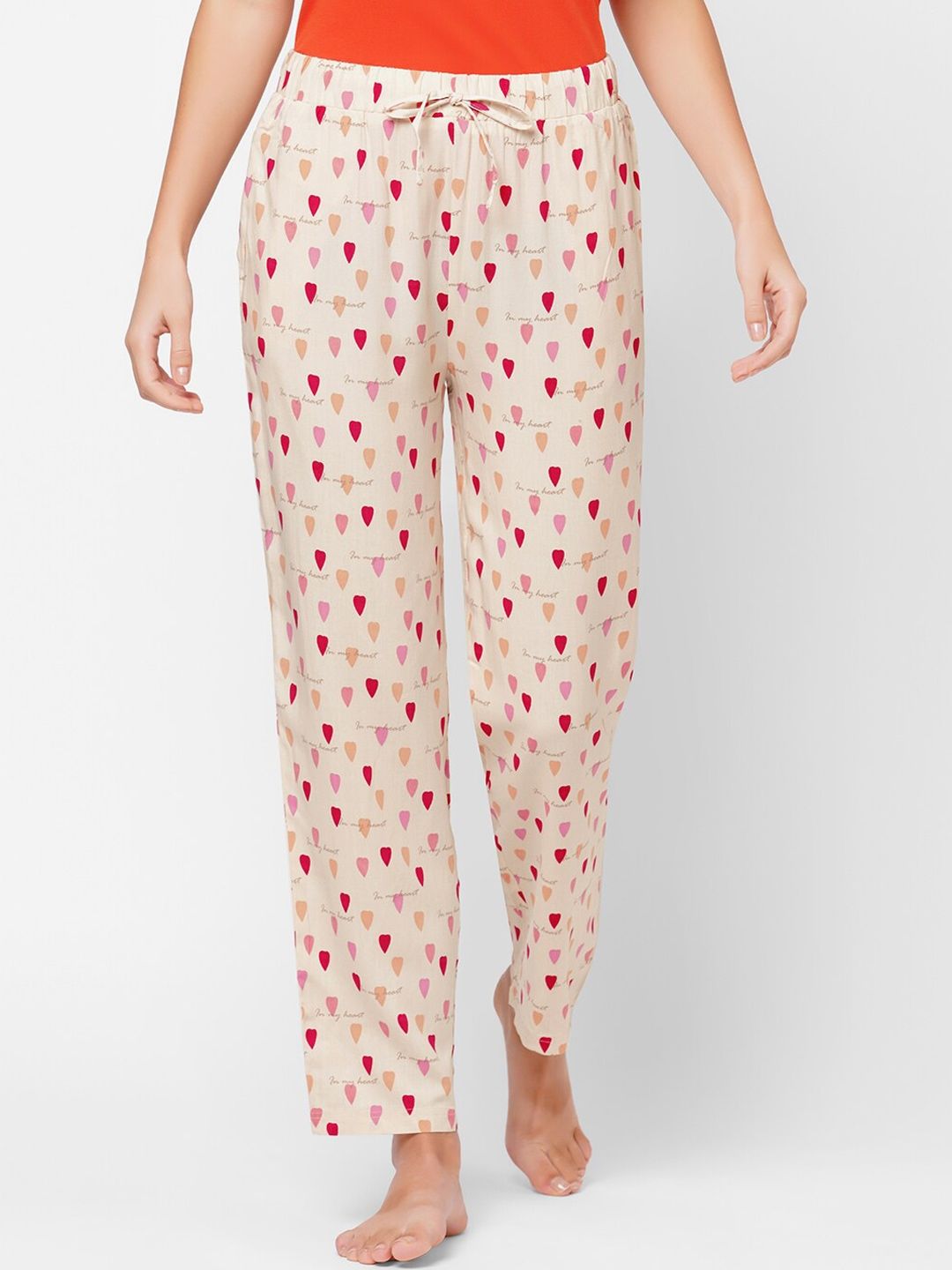 Myntra - SOIE Women Peach Super-soft Rayon printed Lounge Pants