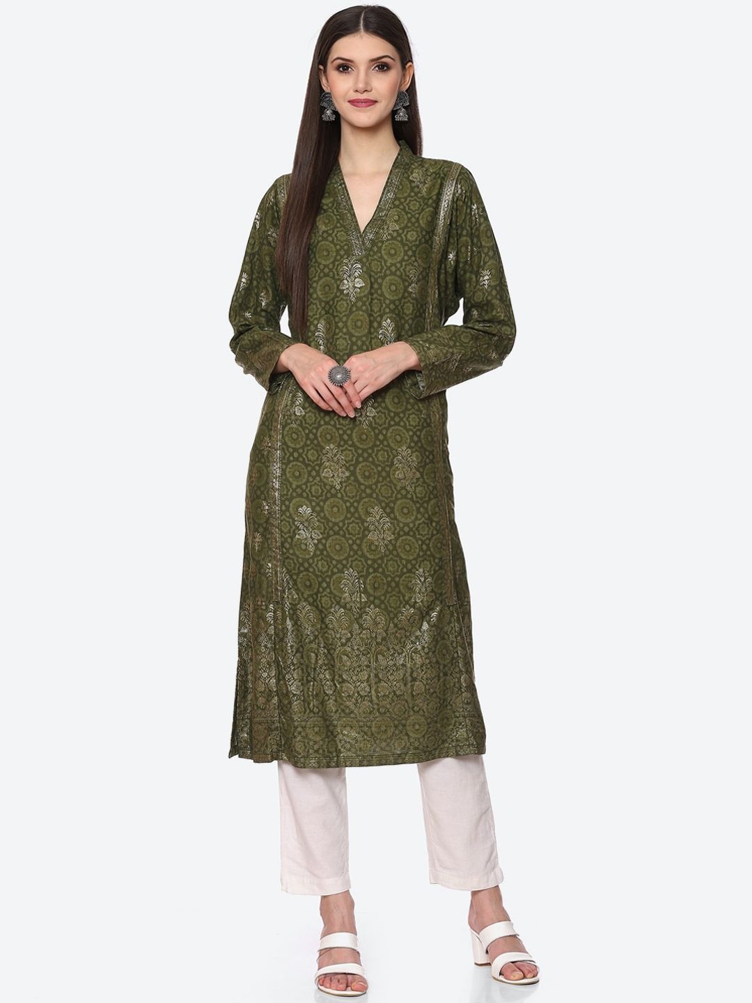 Myntra - Biba Women Green Ethnic Motifs Printed Kurta