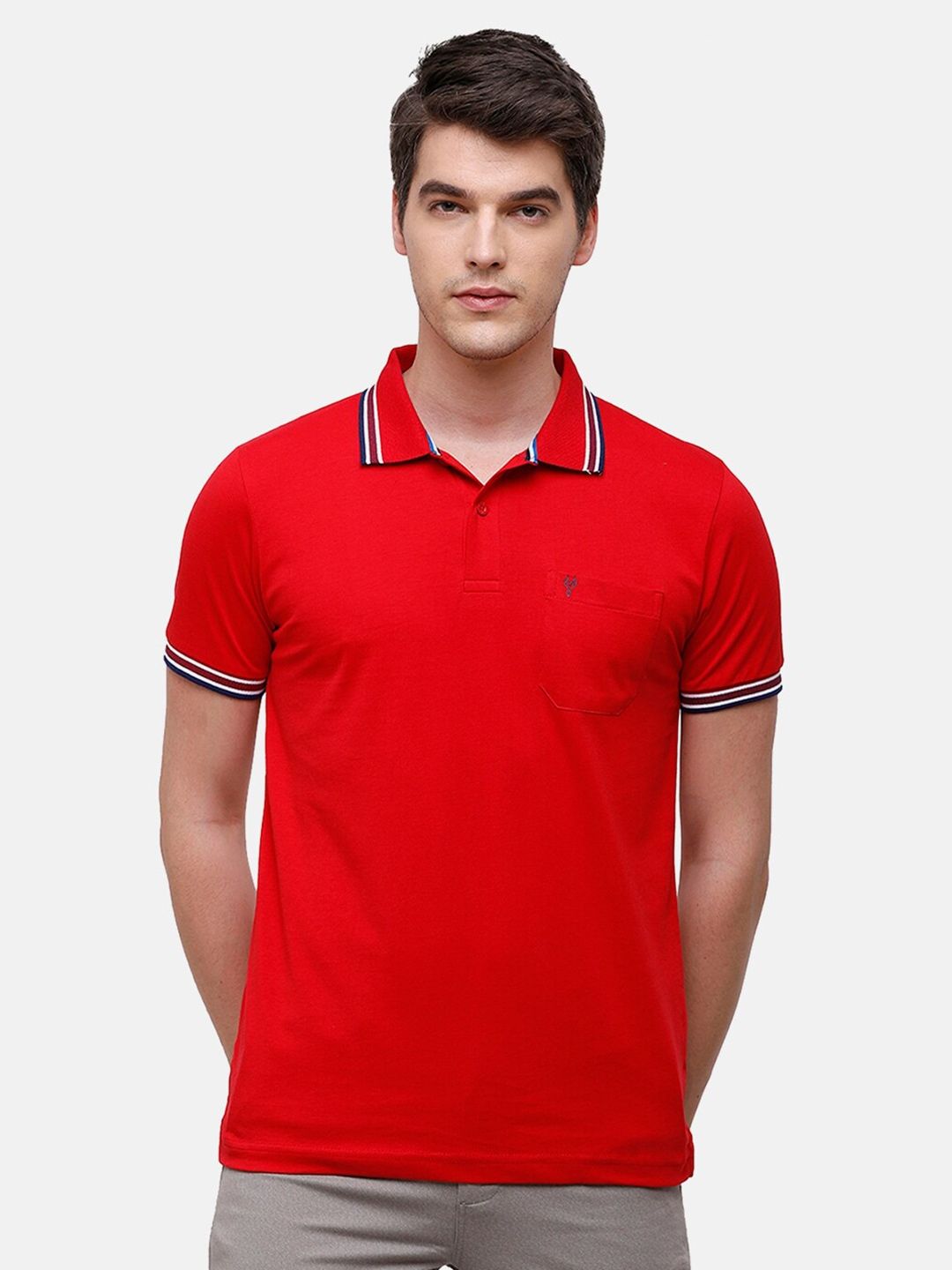 Amazon - Classic Polo Men Red Polo Collar Pockets T-shirt