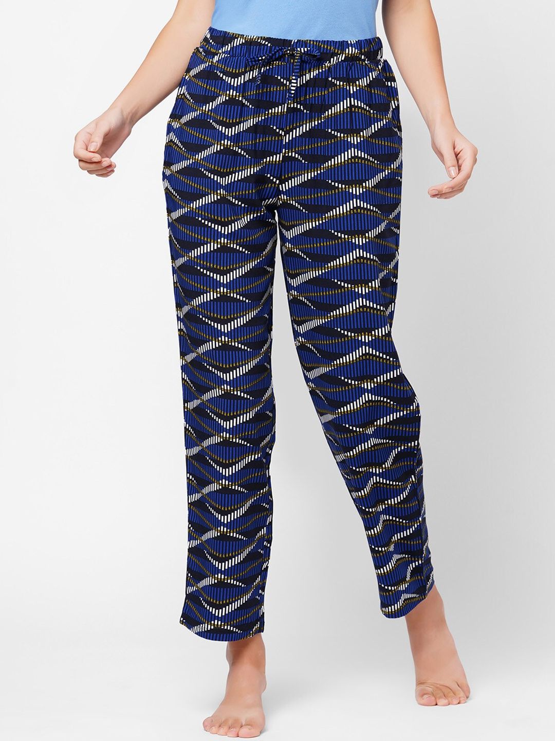 Myntra - SOIE Women Blue Super-soft Rayon printed Lounge Pants
