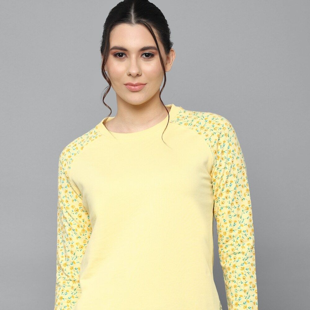 Allen Solly - Women Yellow Print Round Neck Sweatshirt