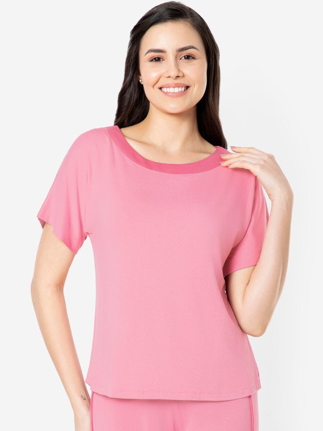 Myntra - Amante Solid Half Sleeves Round Neck Lounge Tshirt