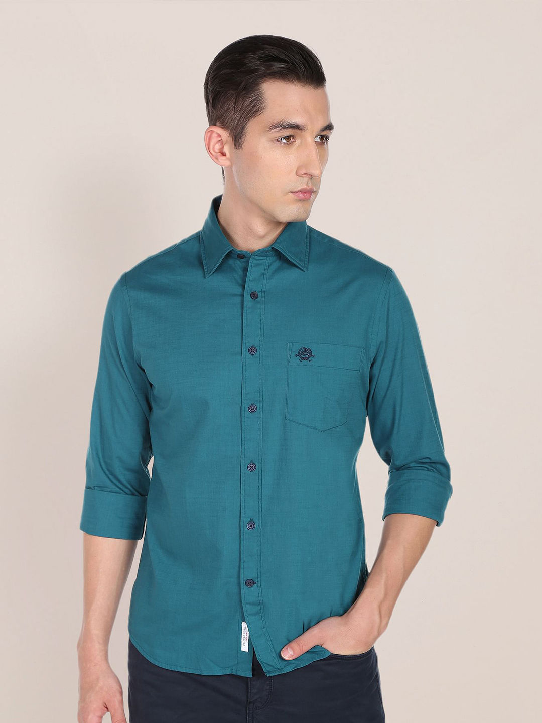 Myntra - U S Polo Assn Men Teal Blue Solid Tailored Fit Pure Cotton Casual Shirt Price