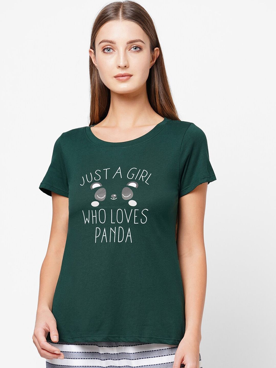 Myntra - Soie Women Green & White Printed  Round Neck Lounge T-Shirt