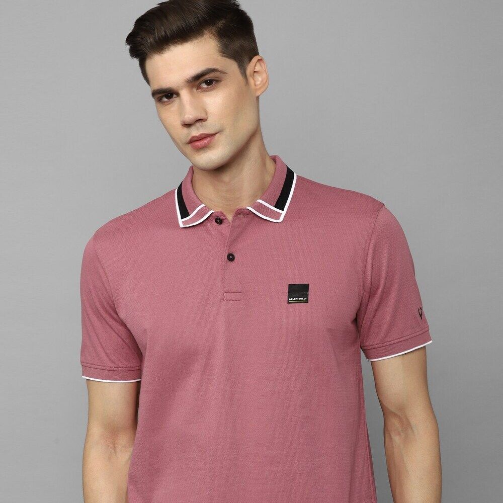 Allen Solly - Men Pink Solid Polo Neck T-shirt