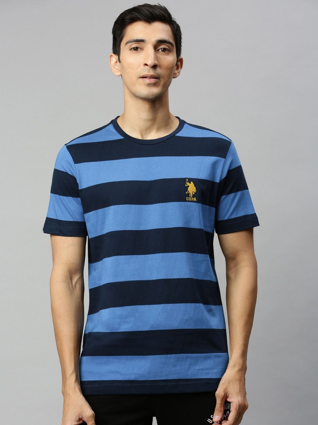 Myntra - U.S. Polo Assn. Men Blue Striped Lounge T-shirt