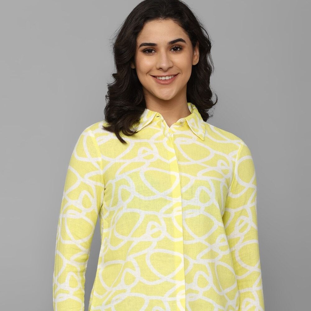 Amazon - Women Yellow Print Long Sleeves Shirt Price