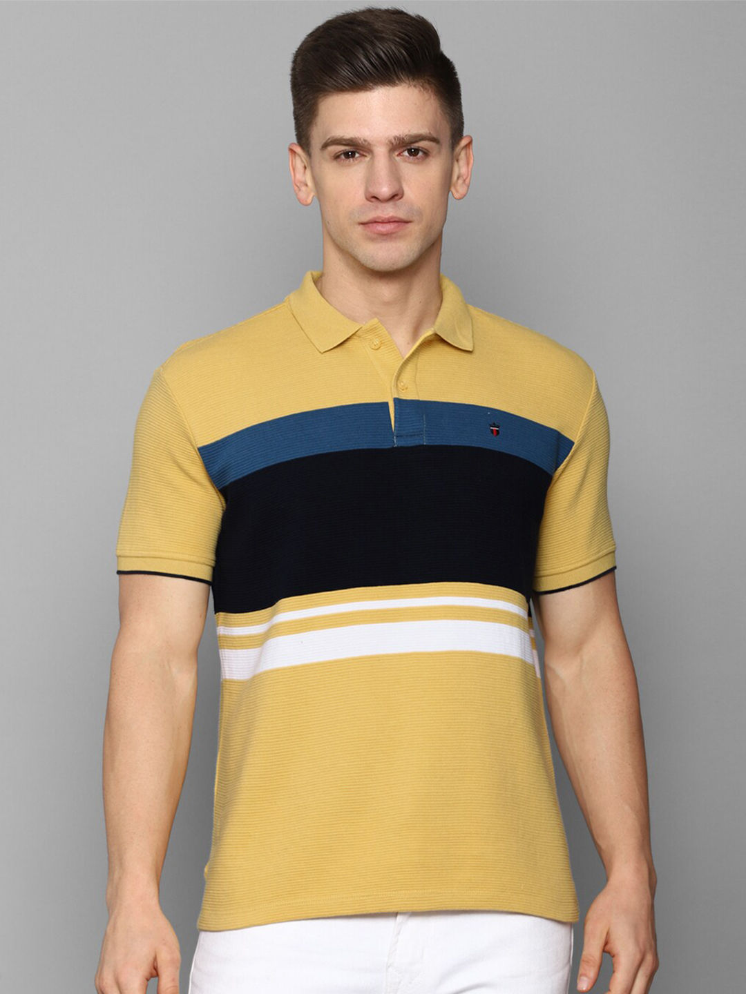 Myntra - Louis Philippe Sport Men Yellow & Black Colourblocked Polo Collar Slim Fit T-shirt Price