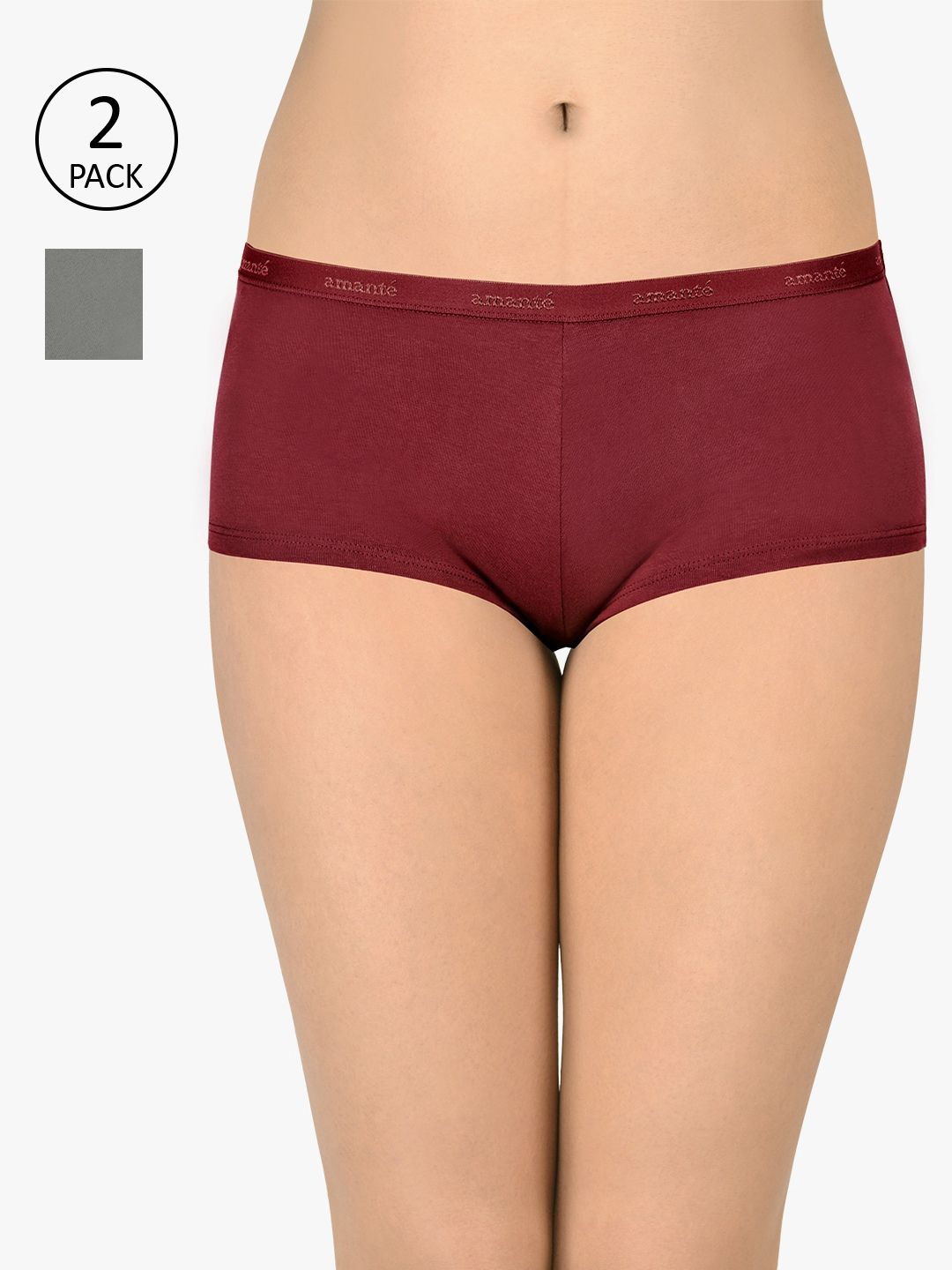 Flipkart - Amante Women Pack of 2 Solid Low Rise Boy Shorts PPK62001