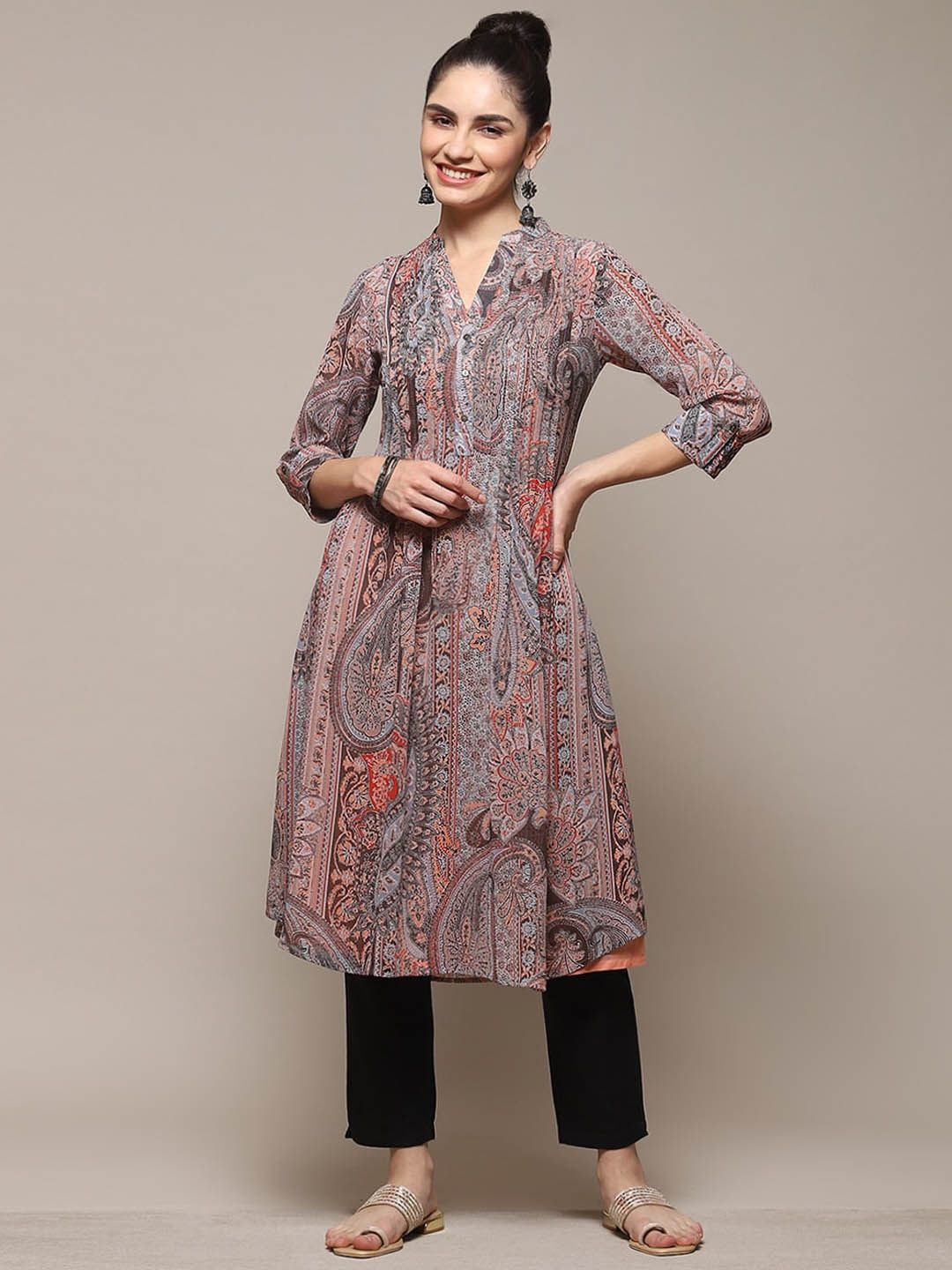 Myntra - Biba Ethnic Motifs Printed Mandarin Collar A-Line Kurta