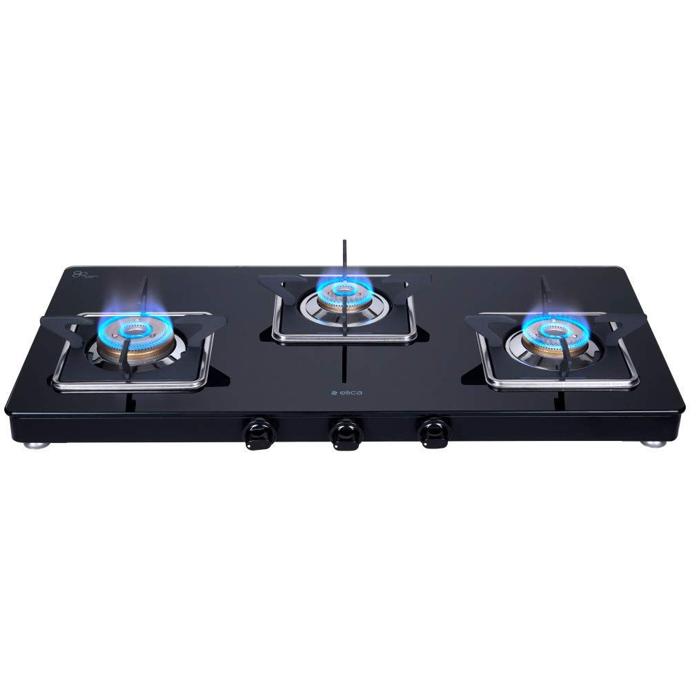 Reliancedigital - Elica 773 CT Vetro Slim Line SPF Cooktop with 3 Brass Burners, Black Price