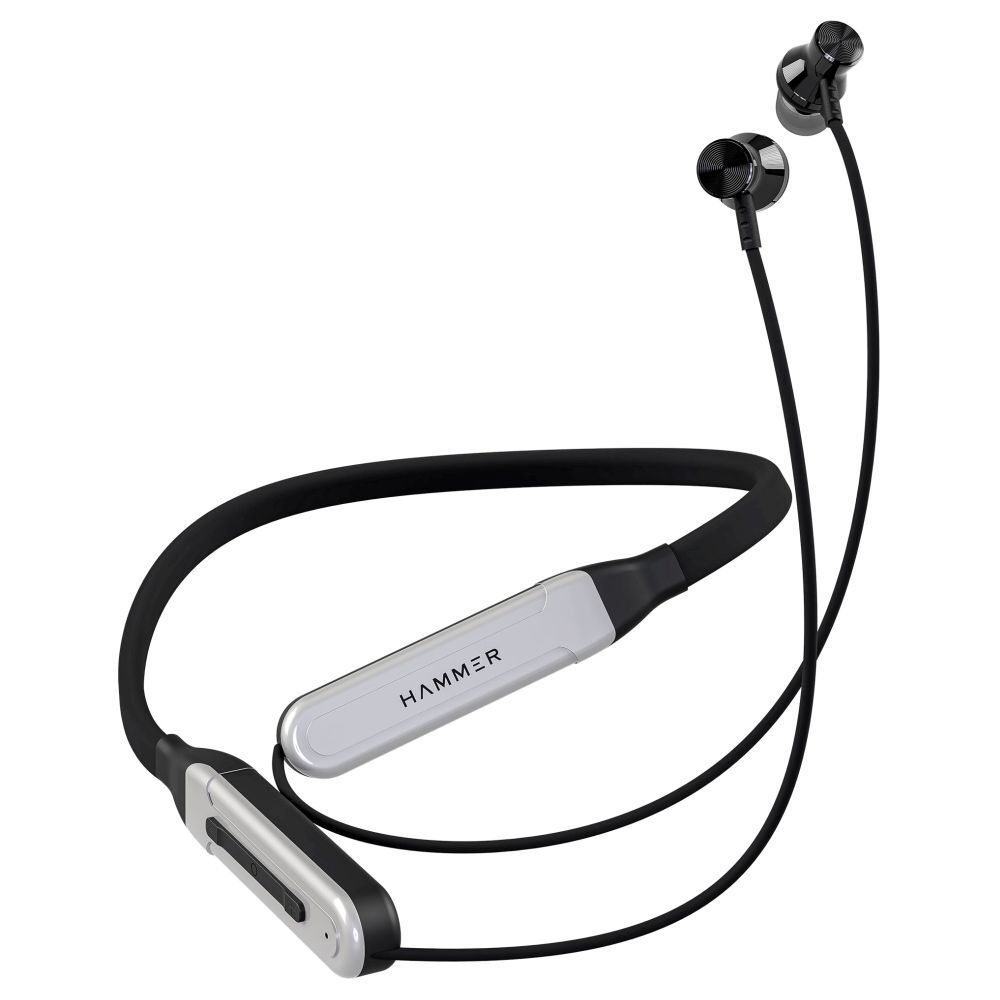 Tatacliq - Hammer Sting 3 Bluetooth Wireless Neckband Earphone with upto 32Hrs Total Playtime, IPX4, Sweat-proof and Deep Bass, Magnetic Eartips with 1 year warranty, Silver Price