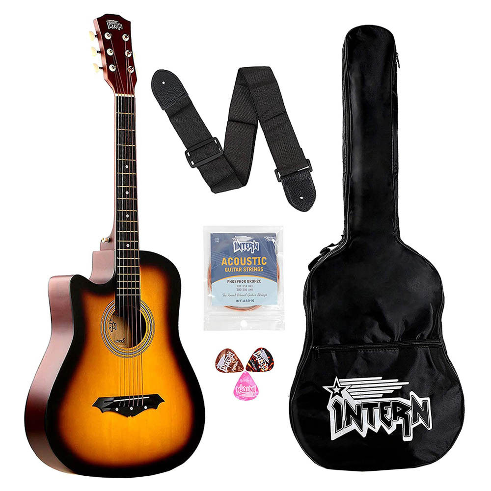Reliancedigital - Intern INT-38C-SB-L Left Hand Acoustic Guitar Kit with Bag, Strings, Pick and Strap (Sunburst) Price