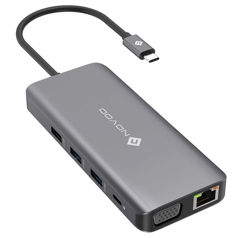 Reliancedigital - Novoo 11-in-1 USB-C Hub with 4 USB-A Port, USB-C PD Port, 2 HDMI Port, SD Card and TF Slot, VGA Port, Ethernet Port, Dark Grey Price