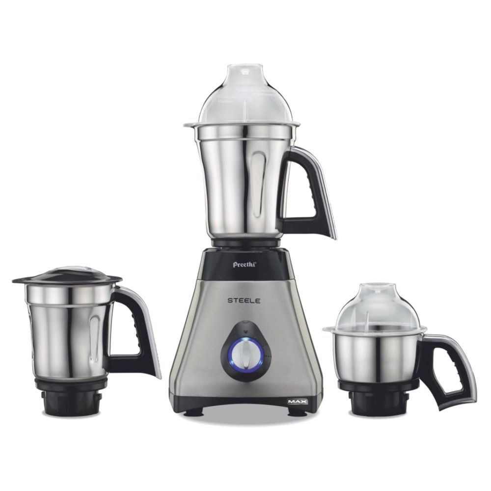 Reliancedigital - Preethi Steel Max MG 212 750 Watts Mixer Grinder with 3 Jars, Shock proof ABS body, Anti finger-mark coating (Black) Price