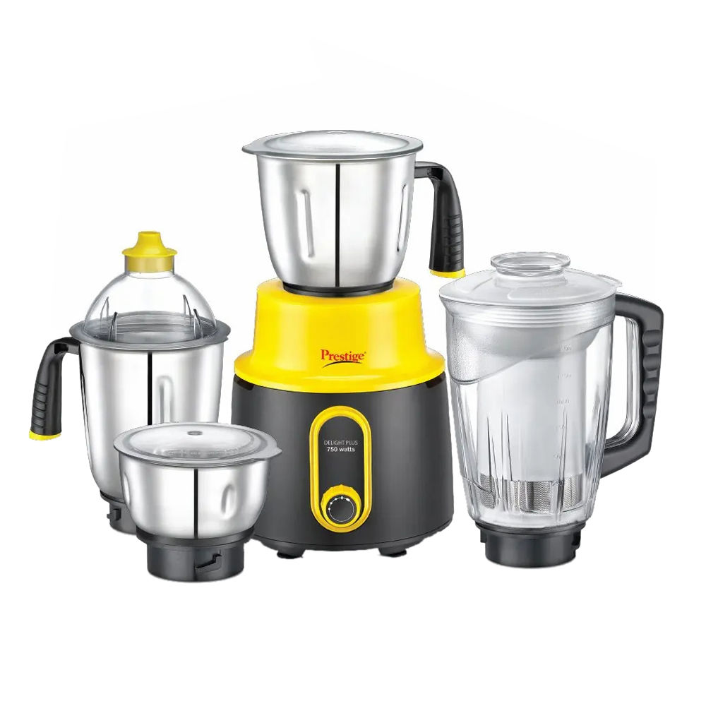 Amazon - Prestige Delight Plus 750 Watts 3 SS Jars and 1 Juicer Jar Mixer Grinder, 41380, Black and Yellow Price