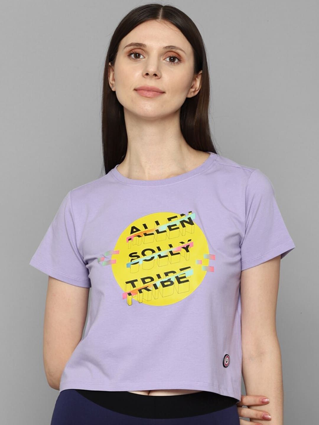 Tatacliq - Allen Solly Woman Women Purple Typography Printed Applique T-shirt