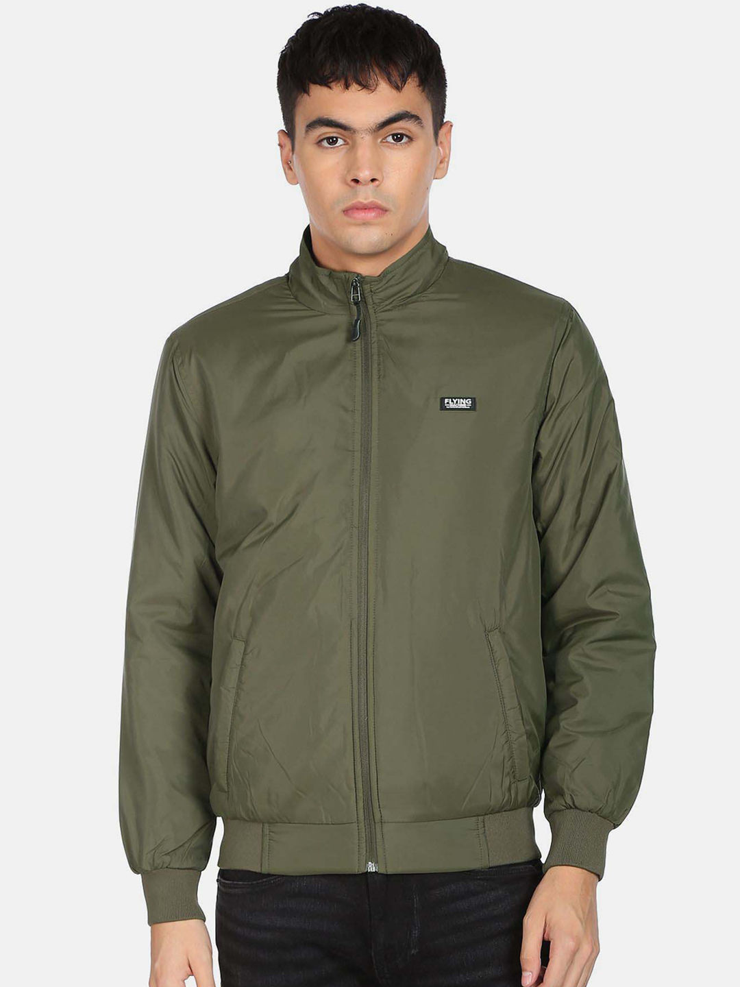 Flipkart - Flying Machine Men Olive Green Solid Polyester Bomber Jacket Price