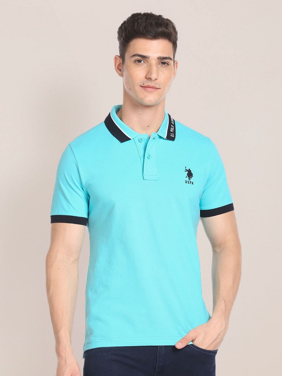 Myntra - U.S. Polo Assn. Printed Collar Pure Cotton Polo Shirt