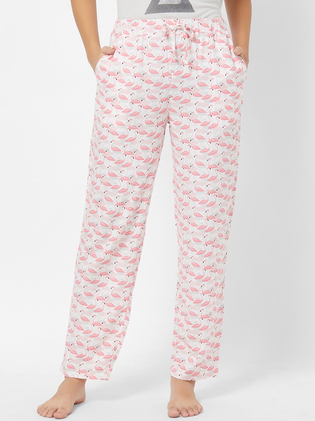 Myntra - Soie Women White & Pink Printed Lounge Pants NT-121PJ-4-PJ-4